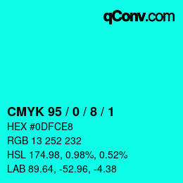 カラーコード: CMYK 95 / 0 / 8 / 1 | qconv.com