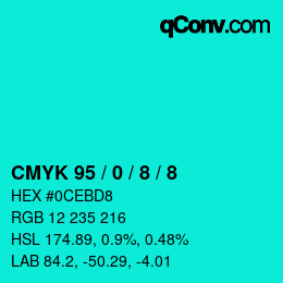 颜色代码: CMYK 95 / 0 / 8 / 8 | qconv.com