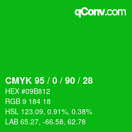 Farbcode: CMYK 95 / 0 / 90 / 28 | qconv.com