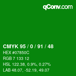 颜色代码: CMYK 95 / 0 / 91 / 48 | qconv.com
