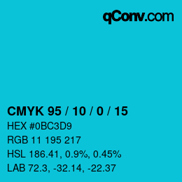颜色代码: CMYK 95 / 10 / 0 / 15 | qconv.com