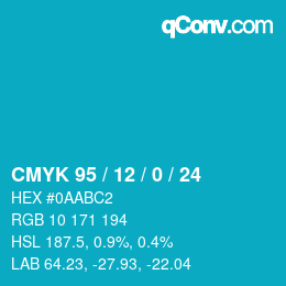 カラーコード: CMYK 95 / 12 / 0 / 24 | qconv.com