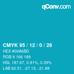 カラーコード: CMYK 95 / 12 / 0 / 26 | qconv.com