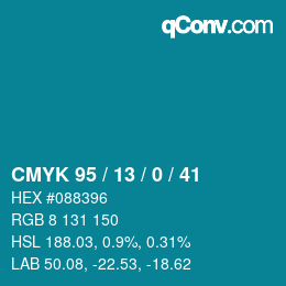 Color code: CMYK 95 / 13 / 0 / 41 | qconv.com