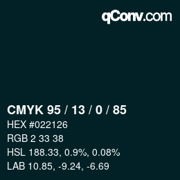 Color code: CMYK 95 / 13 / 0 / 85 | qconv.com