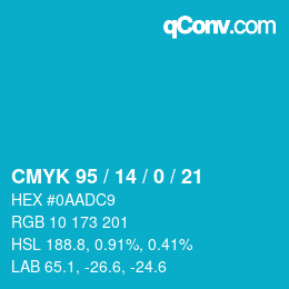 颜色代码: CMYK 95 / 14 / 0 / 21 | qconv.com