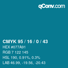 Color code: CMYK 95 / 16 / 0 / 43 | qconv.com
