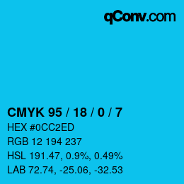 颜色代码: CMYK 95 / 18 / 0 / 7 | qconv.com
