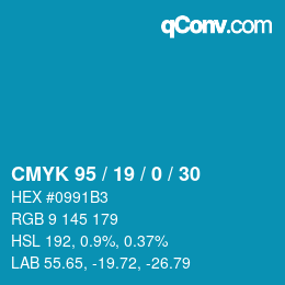 カラーコード: CMYK 95 / 19 / 0 / 30 | qconv.com