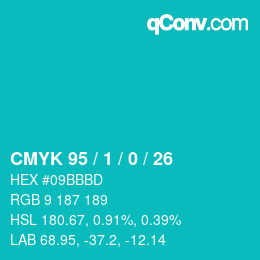 Farbcode: CMYK 95 / 1 / 0 / 26 | qconv.com