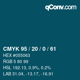 Color code: CMYK 95 / 20 / 0 / 61 | qconv.com