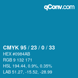 颜色代码: CMYK 95 / 23 / 0 / 33 | qconv.com