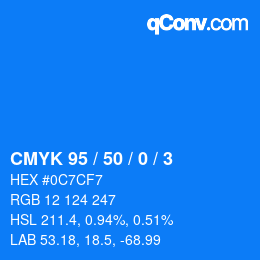 颜色代码: CMYK 95 / 50 / 0 / 3 | qconv.com