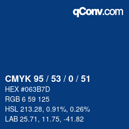 カラーコード: CMYK 95 / 53 / 0 / 51 | qconv.com