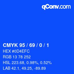 カラーコード: CMYK 95 / 69 / 0 / 1 | qconv.com