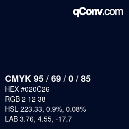 Color code: CMYK 95 / 69 / 0 / 85 | qconv.com