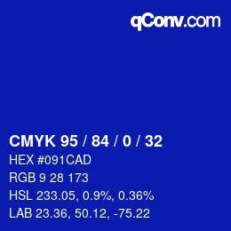 Color code: CMYK 95 / 84 / 0 / 32 | qconv.com