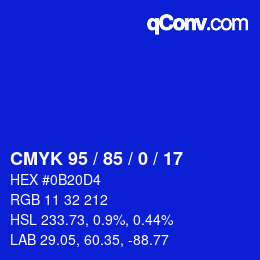 カラーコード: CMYK 95 / 85 / 0 / 17 | qconv.com