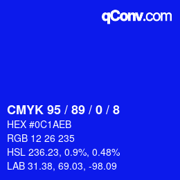 カラーコード: CMYK 95 / 89 / 0 / 8 | qconv.com