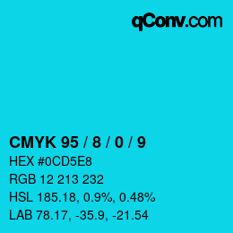 カラーコード: CMYK 95 / 8 / 0 / 9 | qconv.com