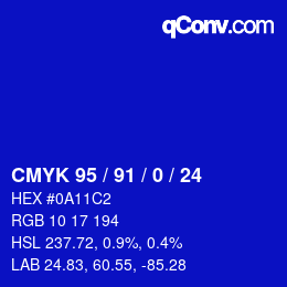 カラーコード: CMYK 95 / 91 / 0 / 24 | qconv.com