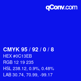 カラーコード: CMYK 95 / 92 / 0 / 8 | qconv.com