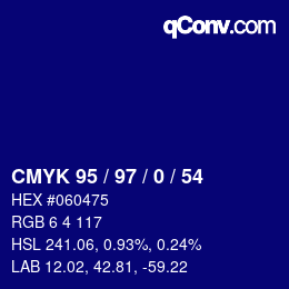カラーコード: CMYK 95 / 97 / 0 / 54 | qconv.com