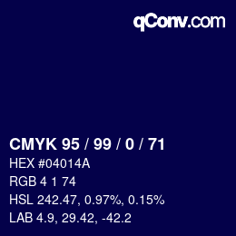 Farbcode: CMYK 95 / 99 / 0 / 71 | qconv.com