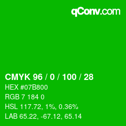 Color code: CMYK 96 / 0 / 100 / 28 | qconv.com