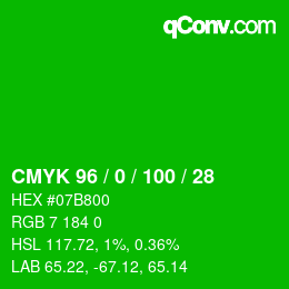 カラーコード: CMYK 96 / 0 / 100 / 28 | qconv.com