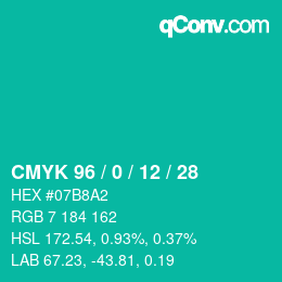 カラーコード: CMYK 96 / 0 / 12 / 28 | qconv.com