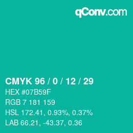 颜色代码: CMYK 96 / 0 / 12 / 29 | qconv.com
