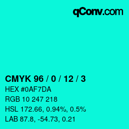 カラーコード: CMYK 96 / 0 / 12 / 3 | qconv.com