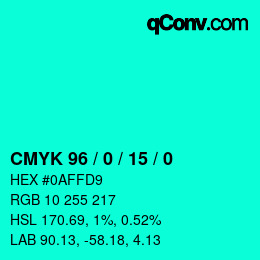 カラーコード: CMYK 96 / 0 / 15 / 0 | qconv.com