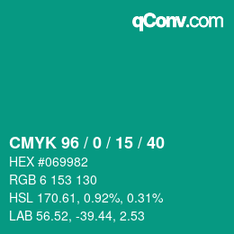 颜色代码: CMYK 96 / 0 / 15 / 40 | qconv.com