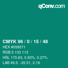 Color code: CMYK 96 / 0 / 15 / 48 | qconv.com