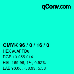 カラーコード: CMYK 96 / 0 / 16 / 0 | qconv.com