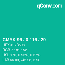 颜色代码: CMYK 96 / 0 / 16 / 29 | qconv.com