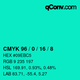 カラーコード: CMYK 96 / 0 / 16 / 8 | qconv.com
