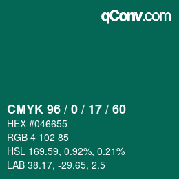 颜色代码: CMYK 96 / 0 / 17 / 60 | qconv.com