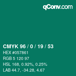 Farbcode: CMYK 96 / 0 / 19 / 53 | qconv.com