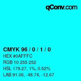 颜色代码: CMYK 96 / 0 / 1 / 0 | qconv.com