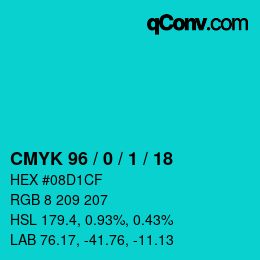 カラーコード: CMYK 96 / 0 / 1 / 18 | qconv.com