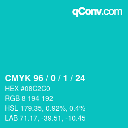 カラーコード: CMYK 96 / 0 / 1 / 24 | qconv.com