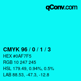 カラーコード: CMYK 96 / 0 / 1 / 3 | qconv.com