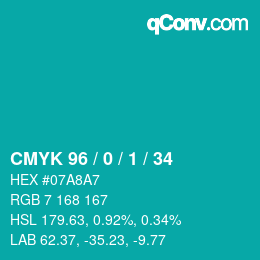 Color code: CMYK 96 / 0 / 1 / 34 | qconv.com