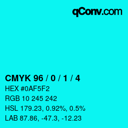 カラーコード: CMYK 96 / 0 / 1 / 4 | qconv.com