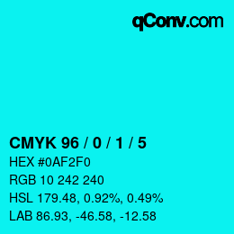 颜色代码: CMYK 96 / 0 / 1 / 5 | qconv.com