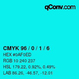 颜色代码: CMYK 96 / 0 / 1 / 6 | qconv.com