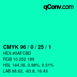 カラーコード: CMYK 96 / 0 / 25 / 1 | qconv.com